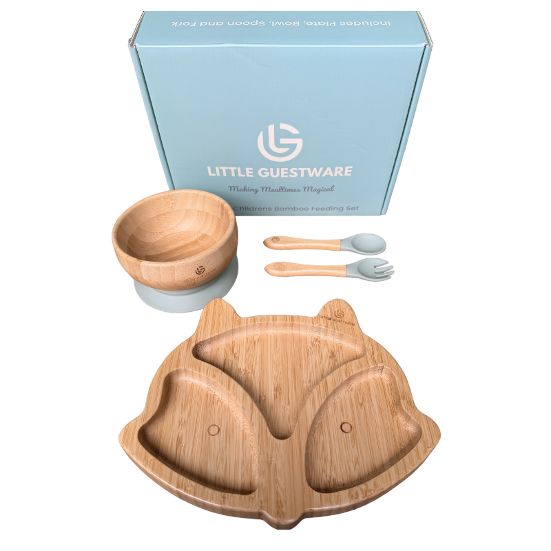 Fox Bamboo Feeding Set - Plate, Bowl, Spoon & Fork Gift Set