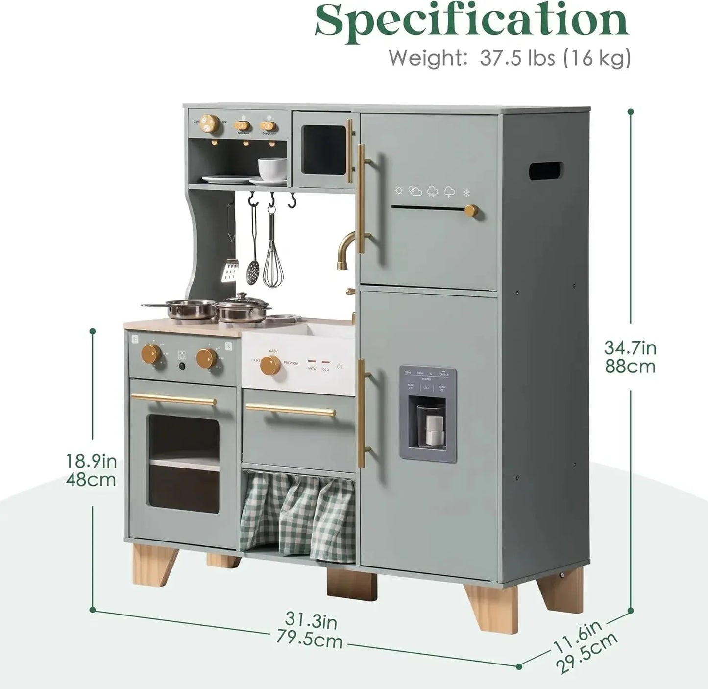 Tiny Chef XL - Wooden Play Kitchen Green